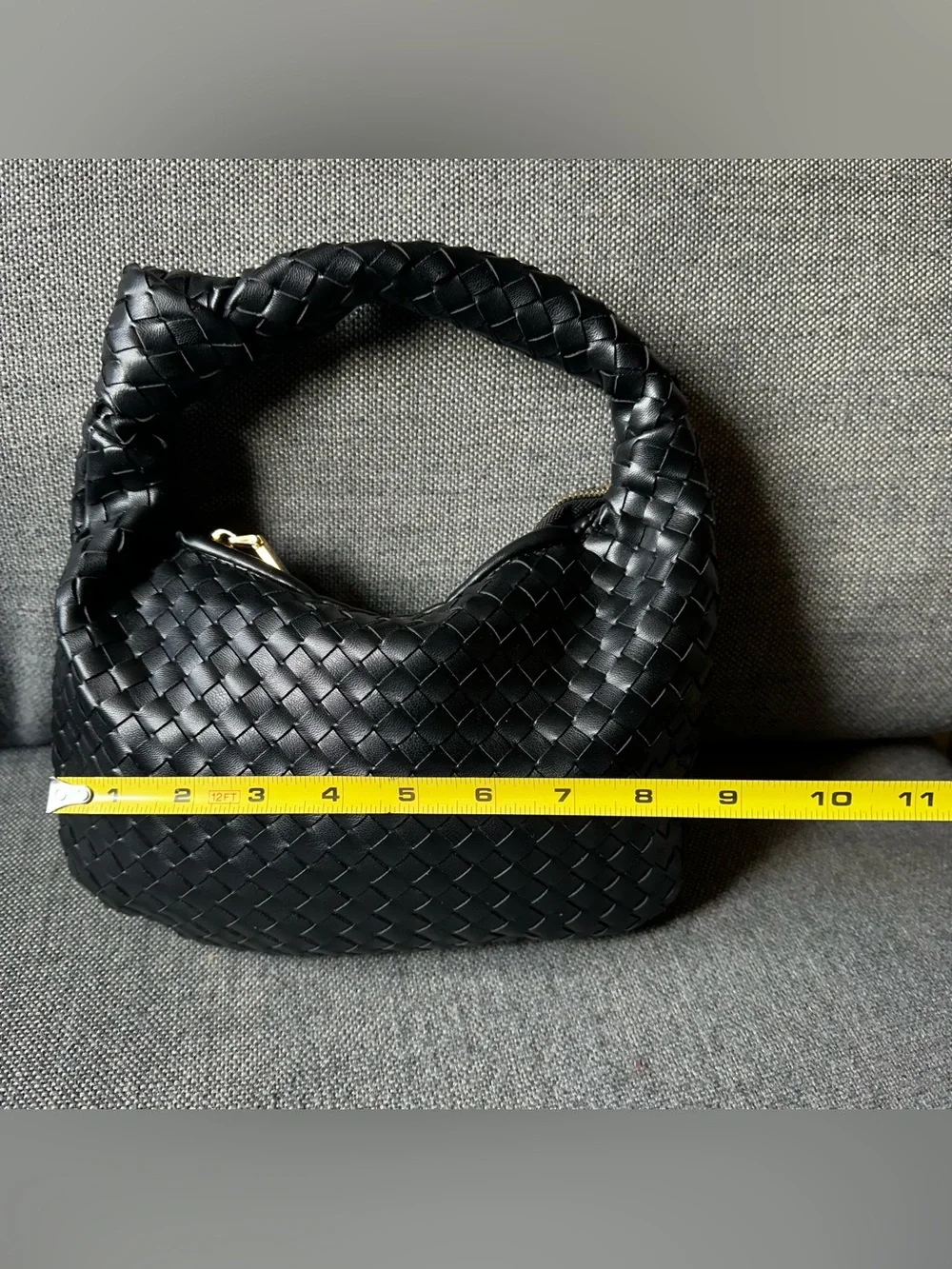 Melie Bianco Woven Vegan Leather Knot-Handle Hobo Bag – Black